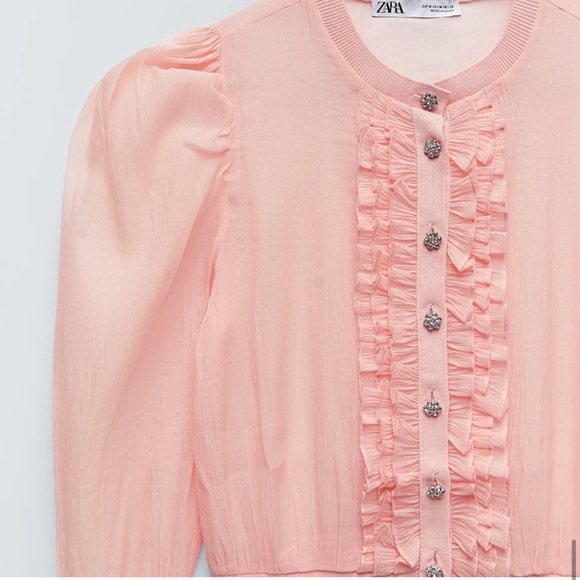 ZARA Knit Organza Jacket Pink - Picture 7 of 8